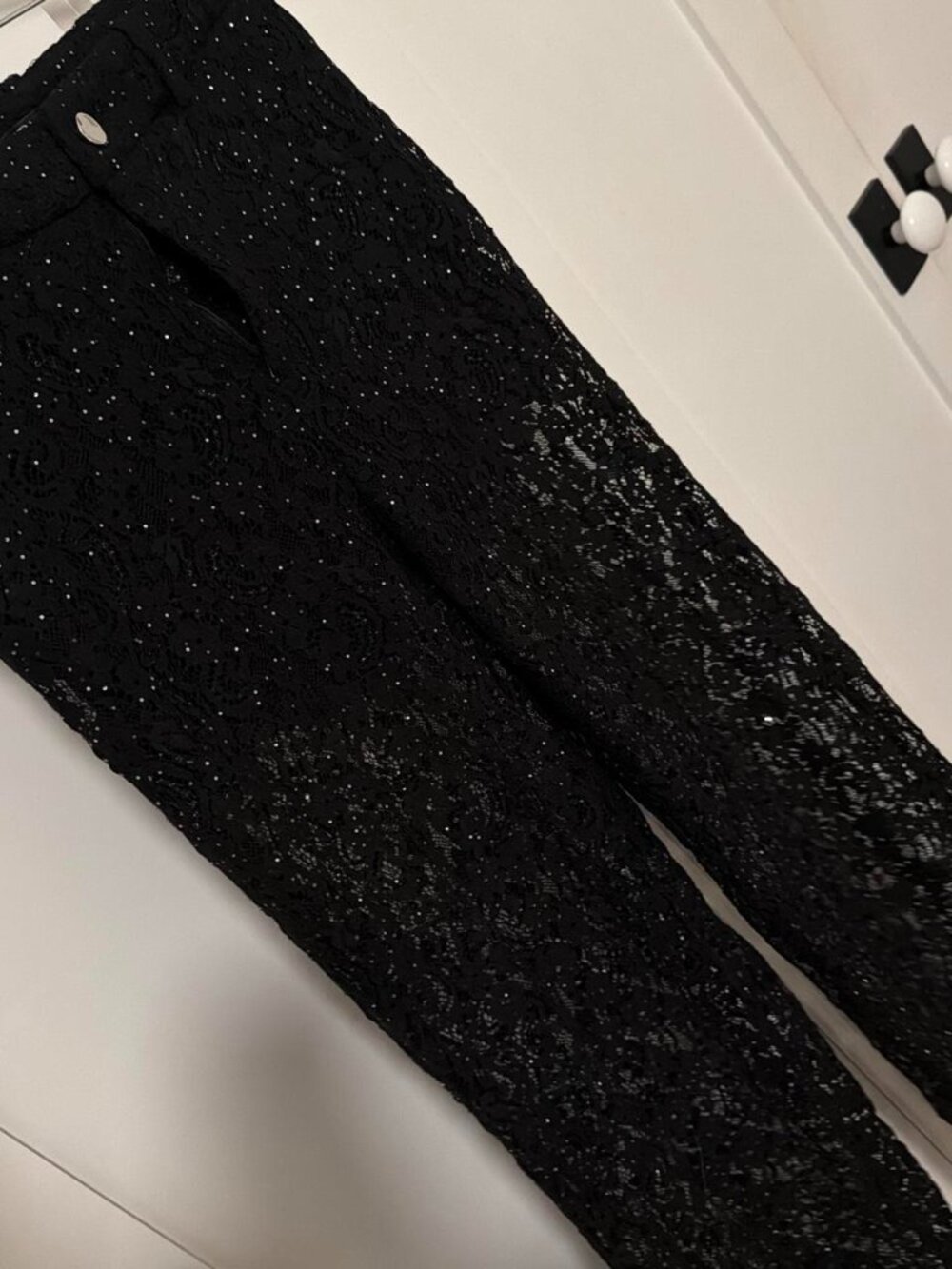 Black lace pants with silver glitter and inner shorts